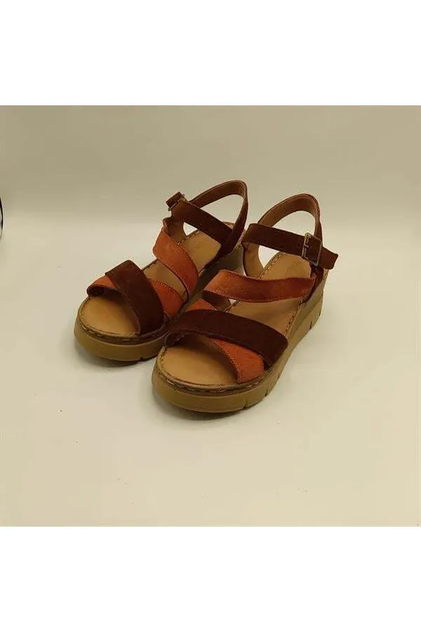 Stable Cross Strap Ankle Strap Genuine Leather Suede Women's Sandals – Brick Red/Dark Brown