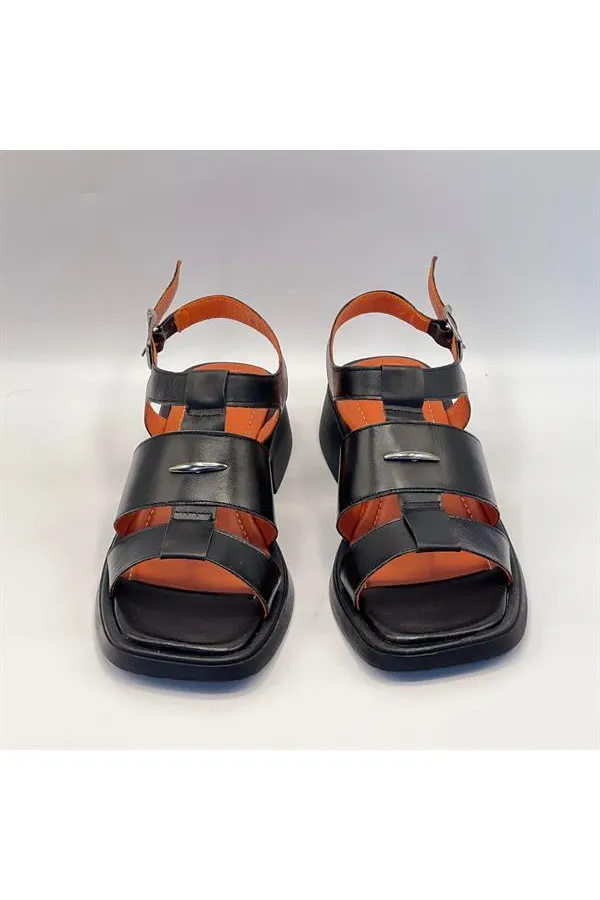 Lucia Siyah Gerçek Deri Kadın Sandalet