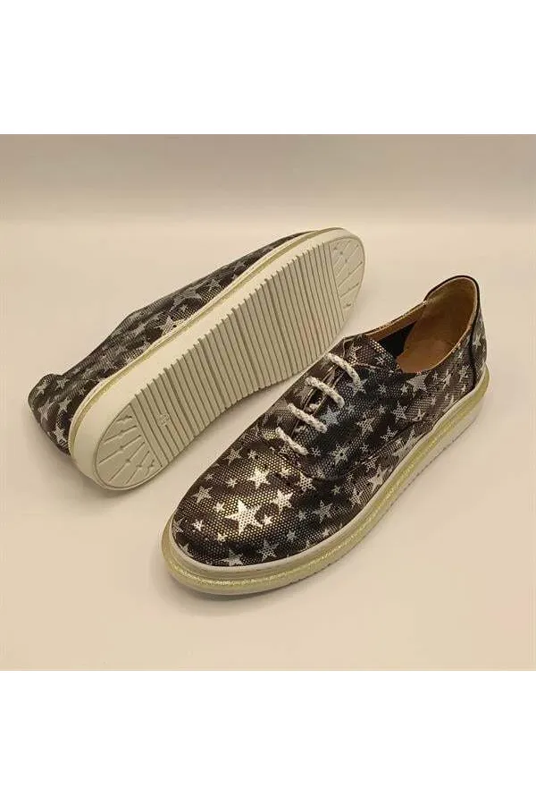 Jenny Black Leather Star Pattern Women's Sneaker