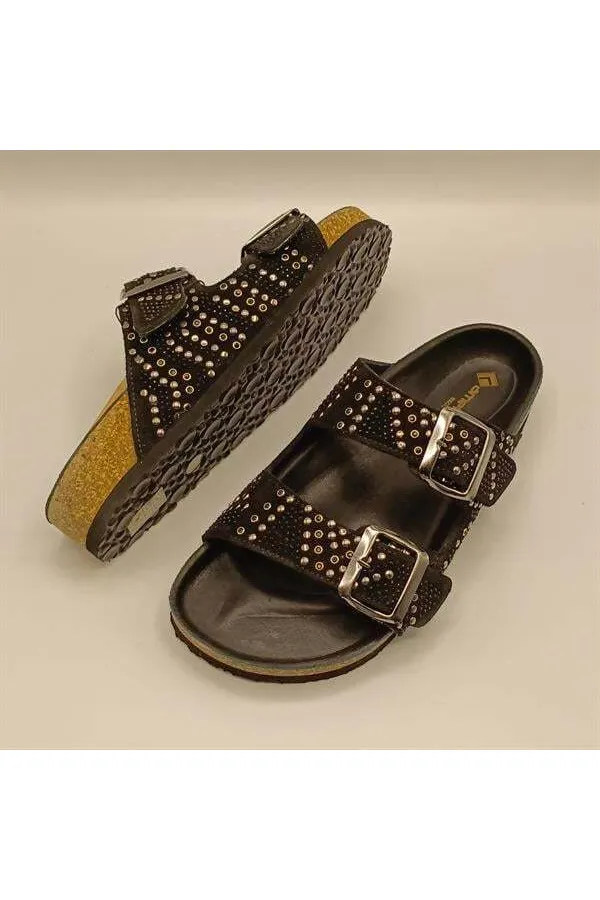 Aidan Black Cork Sole Orthopedic Slippers