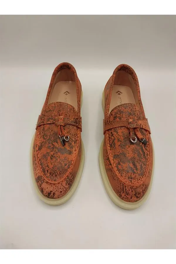 Davina Orange Printed Genuine Leather Casual Shoes – Size 37 (Last Item, Discounted)