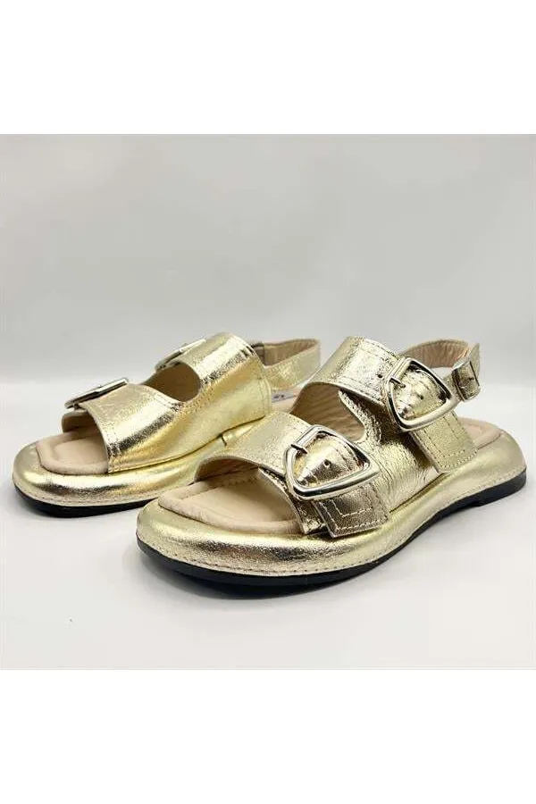 Amethyst Exclusive Siesta Gold Genuine Leather Women's Sandals