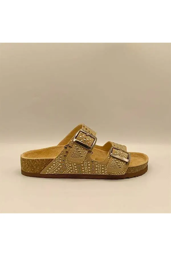 Aidan Beige Leather Cork Sole Orthopedic Slippers