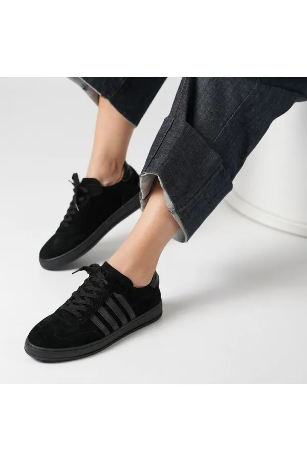 Elio Siyah Süet Kadın Sneaker – Gerçek Deri, Yeni Sezon Sonbahar/Kış