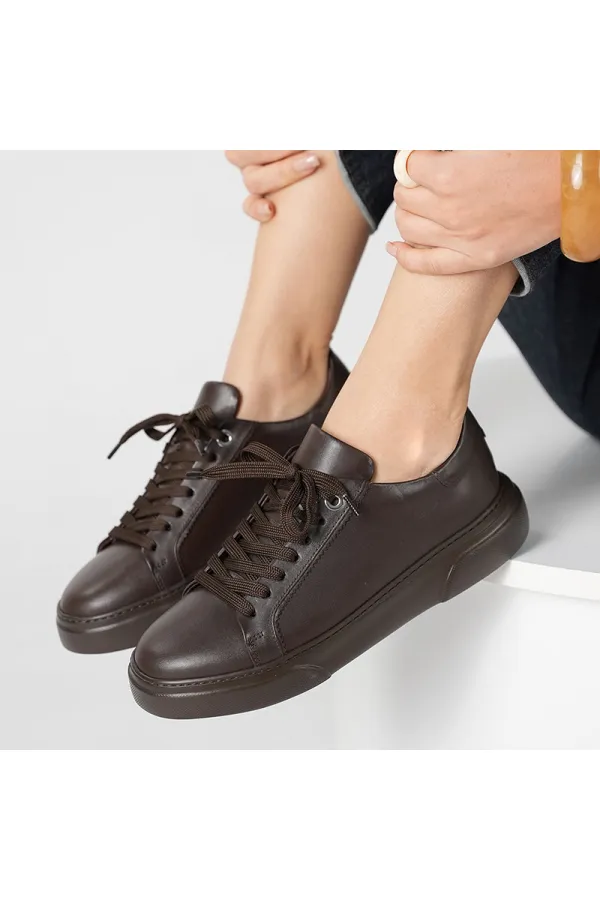 Baskets Anka Coffee pour femmes en cuir véritable – Semelle EVA légère