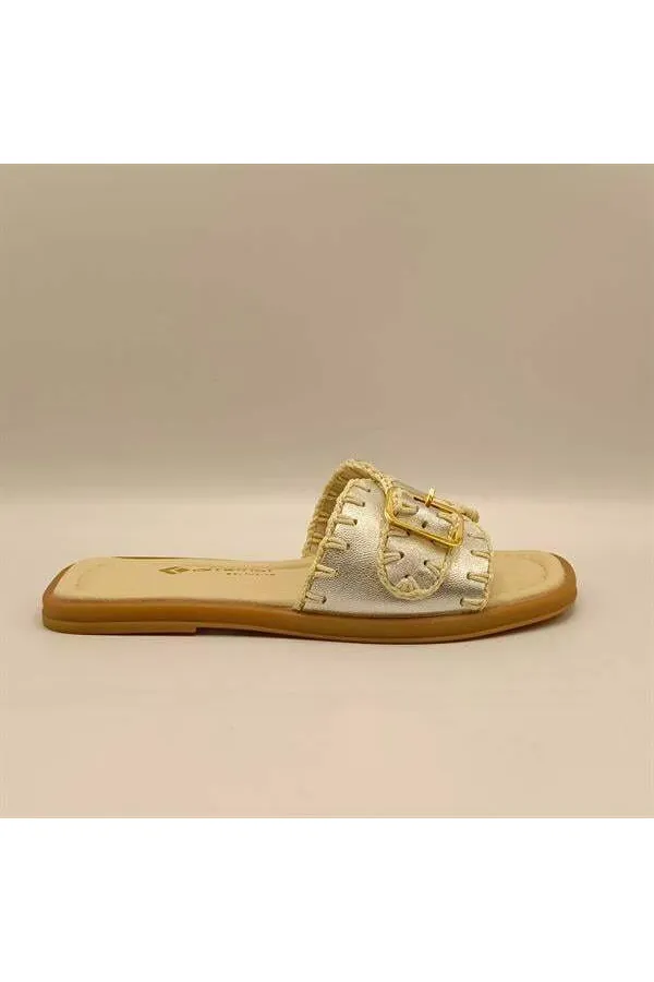 Pantoufles authentiques en cuir argenté pour femmes