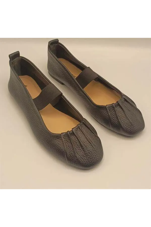 Hazal Black Leather Ballet Flats