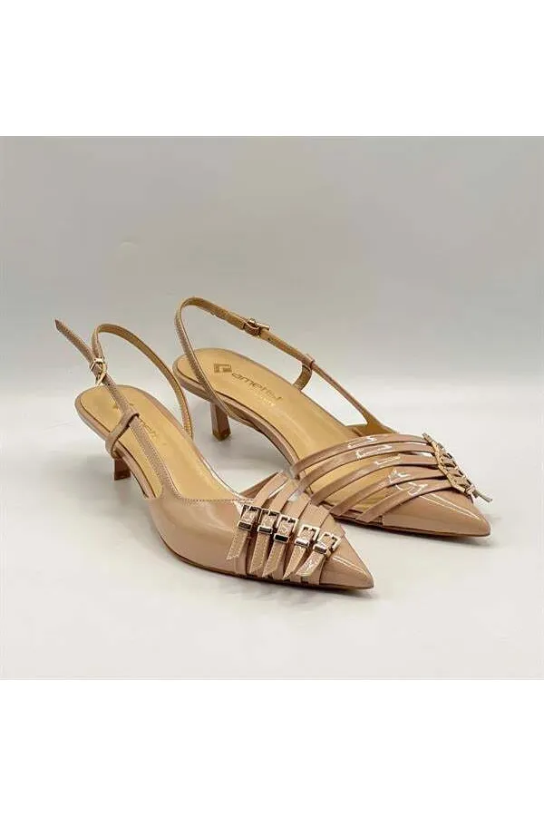 Chaussures à talons hauts Sedare en cuir véritable nude avec boucle