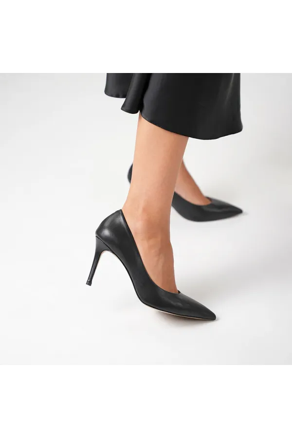 Nadia %100 Gerçek Deri Siyah Stiletto – 9 cm Topuk