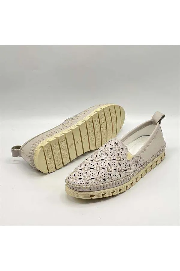 Flex Krem Hakiki Deri Kadın Loafer