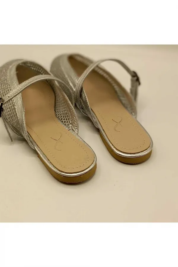 Gina Silver Mesh Leather Slippers
