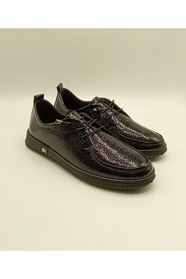 Ariss Siyah Fasulye Desen Gerçek Deri Kadın Günlük Ayakkabı – Hafif Esnek Kauçuk Taban