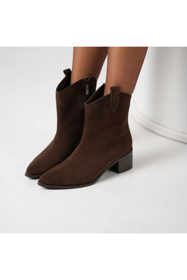 Western Acı Kahve Süet Kadın Bot – Sıcak Astarli | 22.5 Cm Bot Boyu | 5.5 Cm Topuk | Tpu Taban