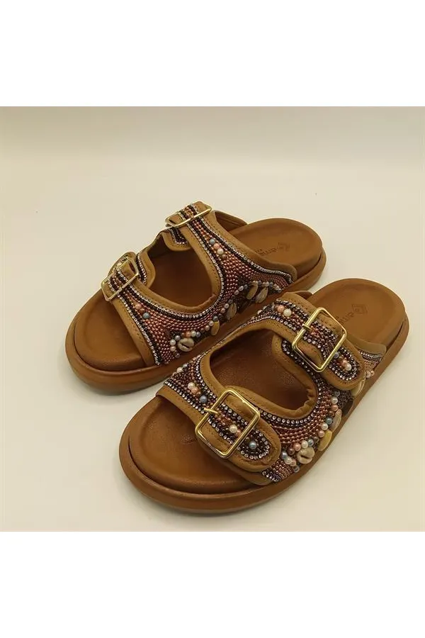 Bona Taba Genuine Leather Beaded Women's Slippers