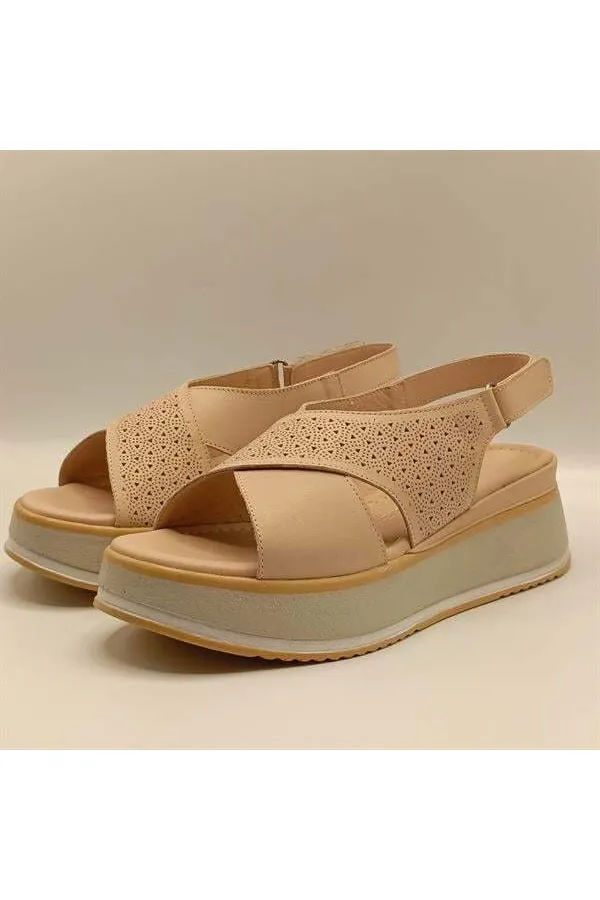 Athena Pudra Deri Dolgu Topuk Sandalet