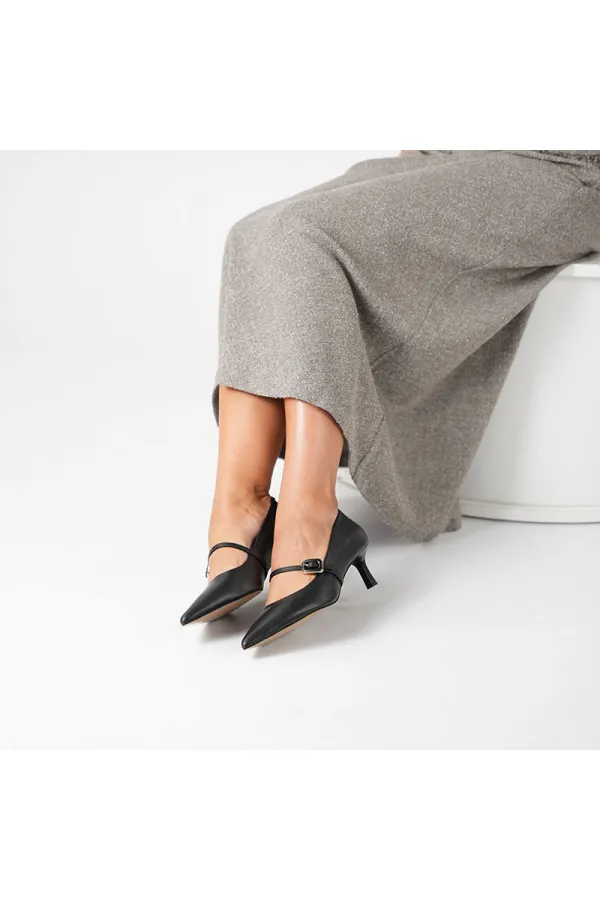 Escarpins NAOMI en cuir véritable noir avec boucle | Talon bas de 5 cm