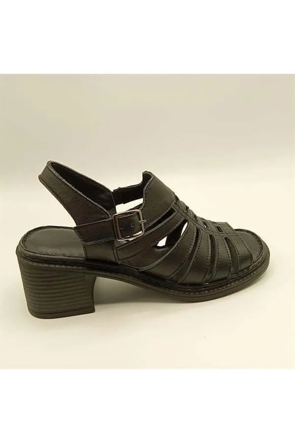 Amethyst Exclusive Stable Black Heeled Women's Sandals | Leather Classic Elegance and Comfort