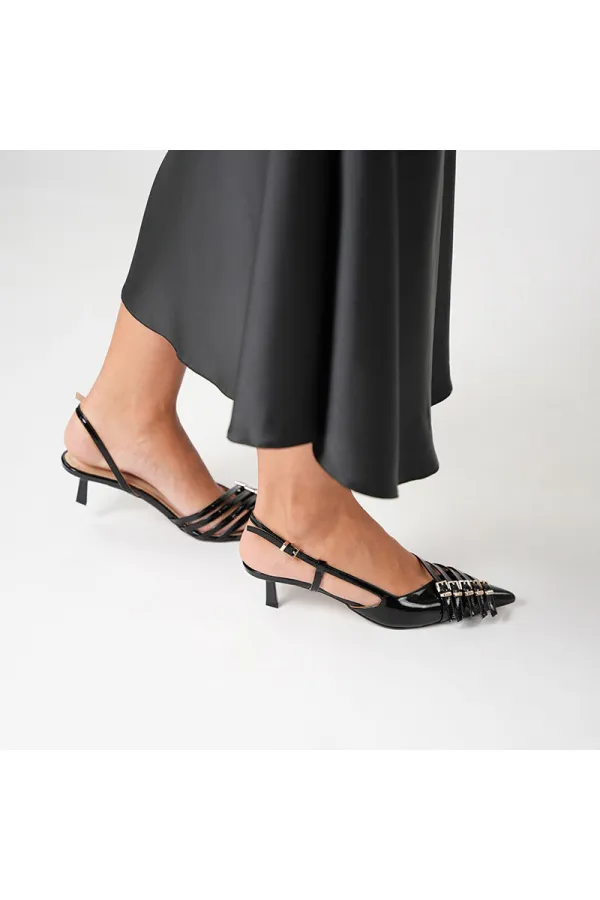 Chaussures à talons hauts Sedare en cuir véritable noir avec boucle