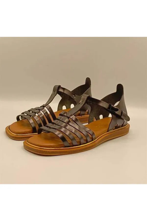 Asta Black Leather Flat Women's Sandals