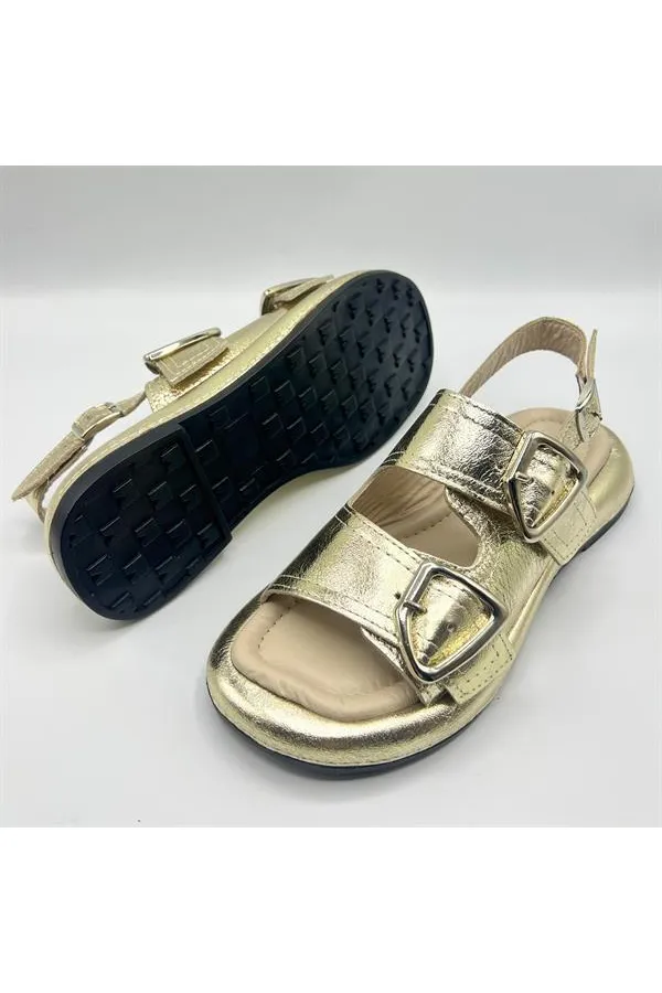 Amethyst Exclusive Siesta Gold Genuine Leather Women's Sandals