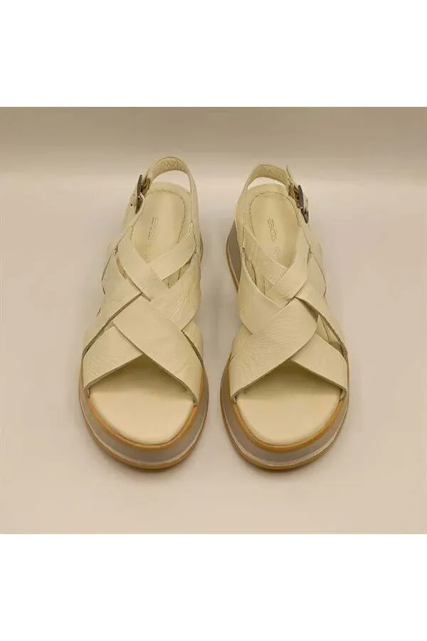 Garda Krem Deri Dolgu Topuk Sandalet