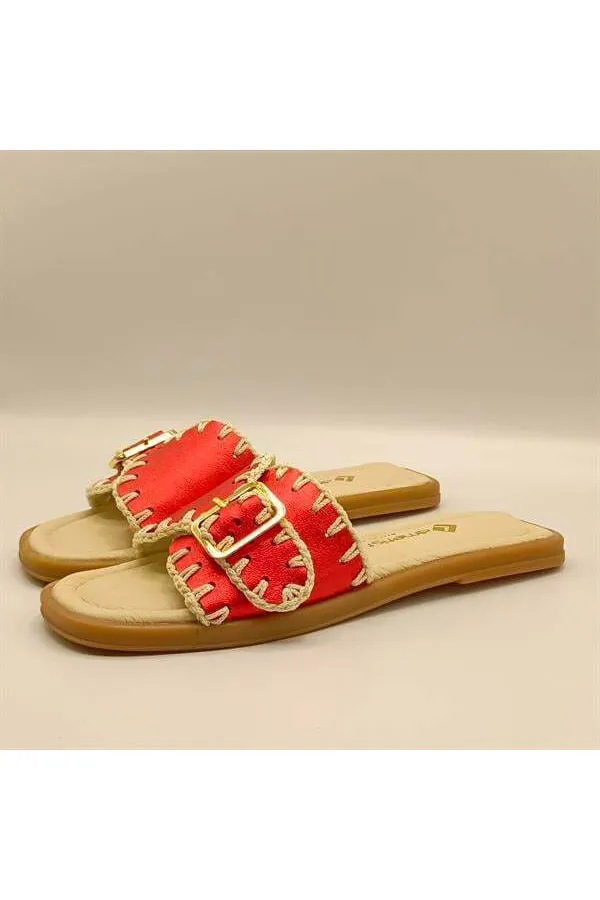 Pantoufles authentiques en cuir rouge pour femmes