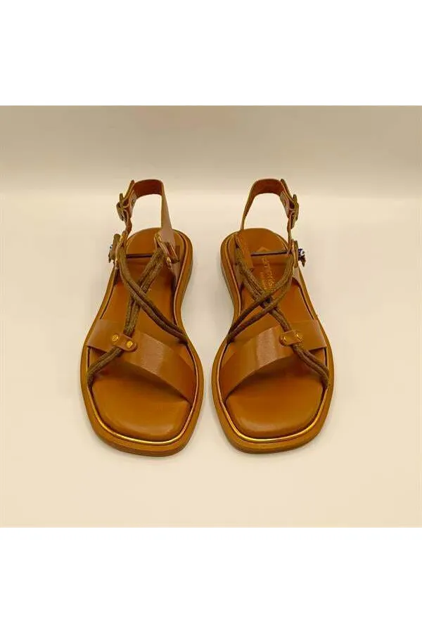 Belen Brown Leather Flat Women's Sandals