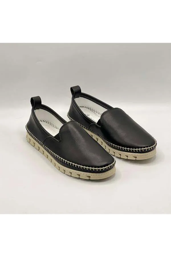 Flex Siyah Hakiki Deri Kadın Loafer