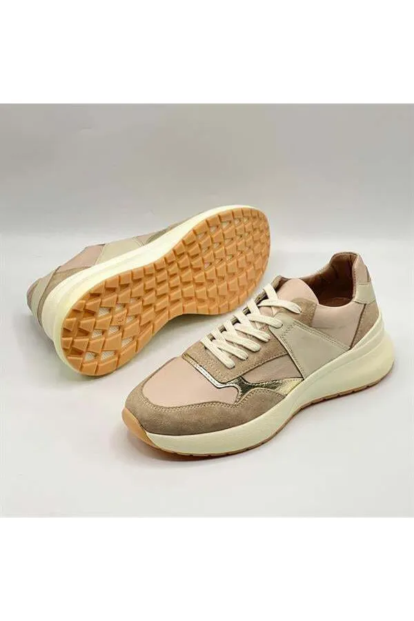 Baskets confortables en cuir beige pour femmes