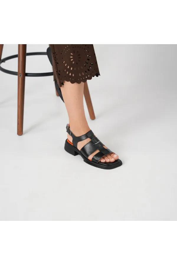 Lucia Siyah Gerçek Deri Kadın Sandalet