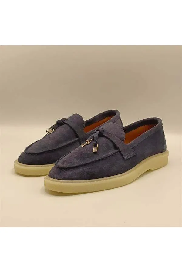 Etna Navy Suede Women's Loafer Shoes
