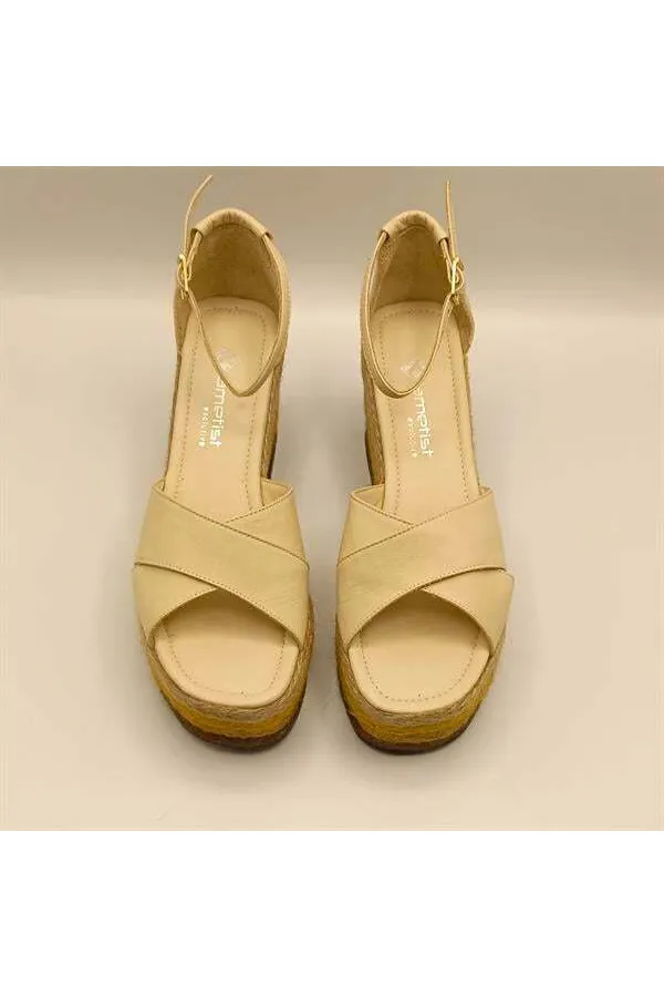 Deka Bej Deri Dolgu Topuk Sandalet