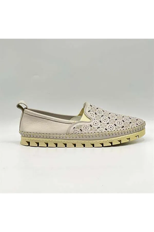 Flex Krem Hakiki Deri Kadın Loafer