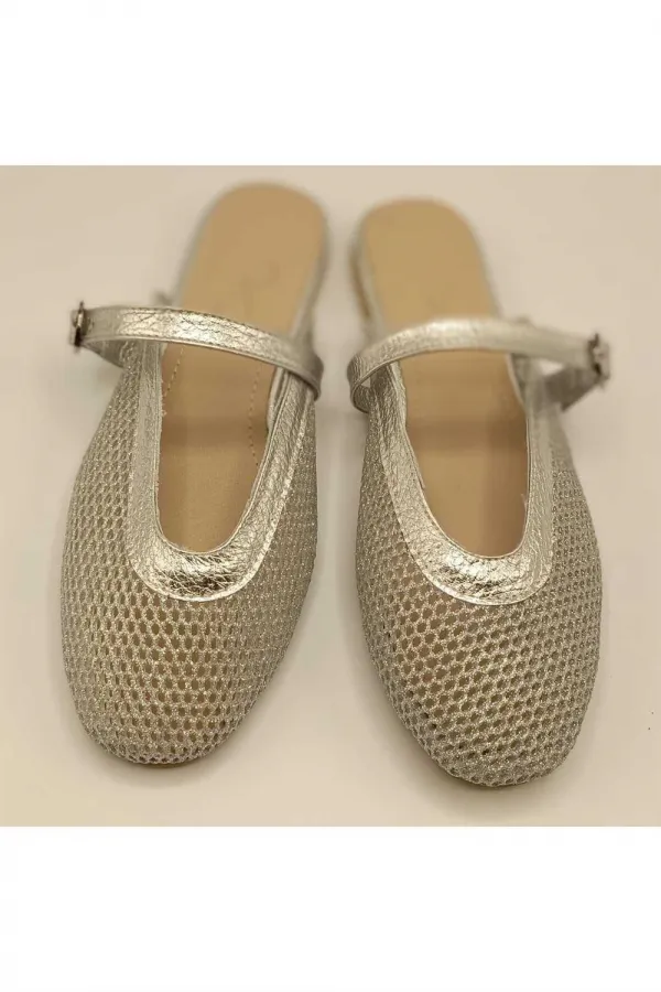 Gina Silver Mesh Leather Slippers