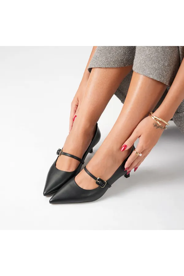 Escarpins NAOMI en cuir véritable noir avec boucle | Talon bas de 5 cm