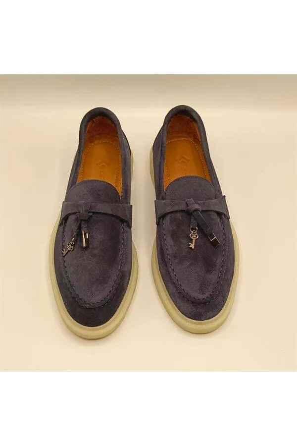 Etna Navy Suede Women's Loafer Shoes