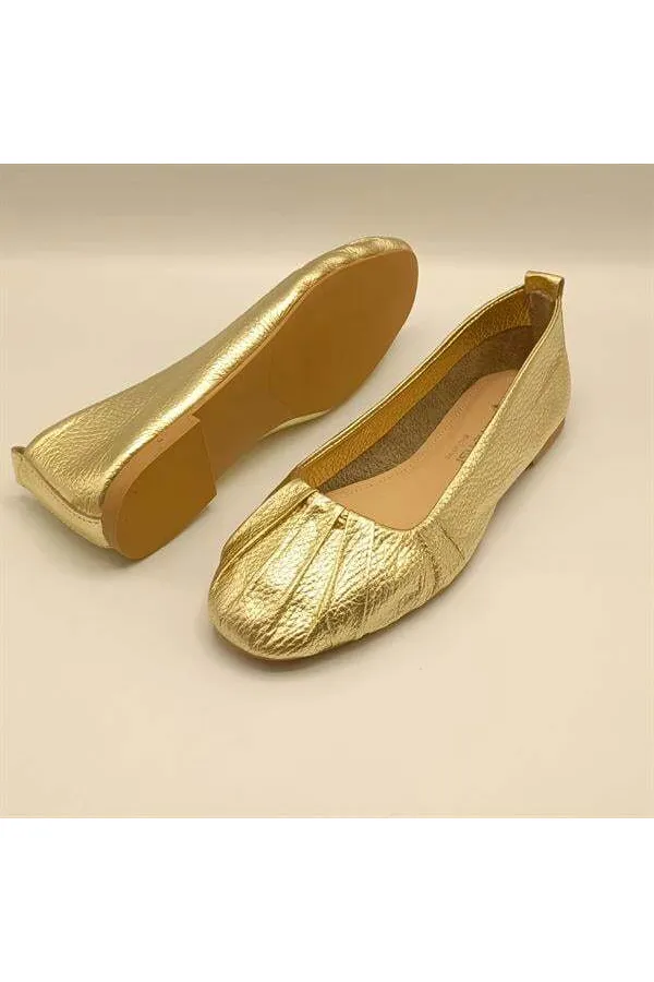 Gale Gold Leather Ballet Flats