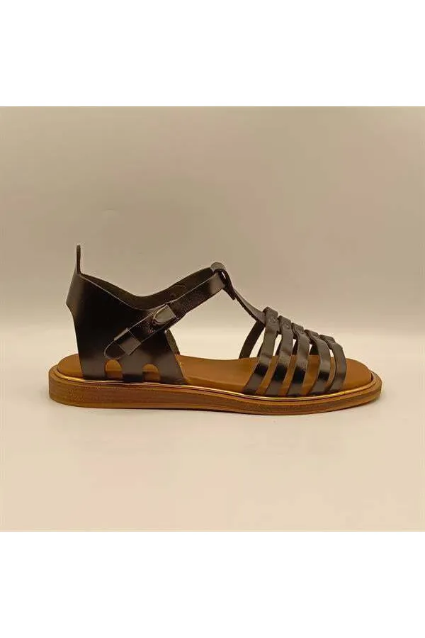 Asta Black Leather Flat Women's Sandals