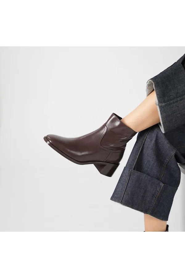 Bottes Blanca pour femme en cuir marron foncé – Semelle antidérapante en TPU – Hauteur de tige : 17 cm – Fermeture éclair – Cuir véritable