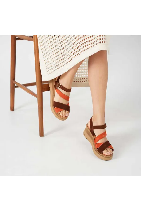 Stable Cross Strap Ankle Strap Genuine Leather Suede Women's Sandals – Brick Red/Dark Brown