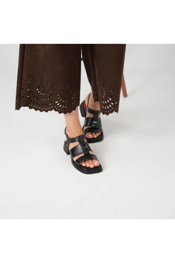 Lucia Siyah Gerçek Deri Kadın Sandalet
