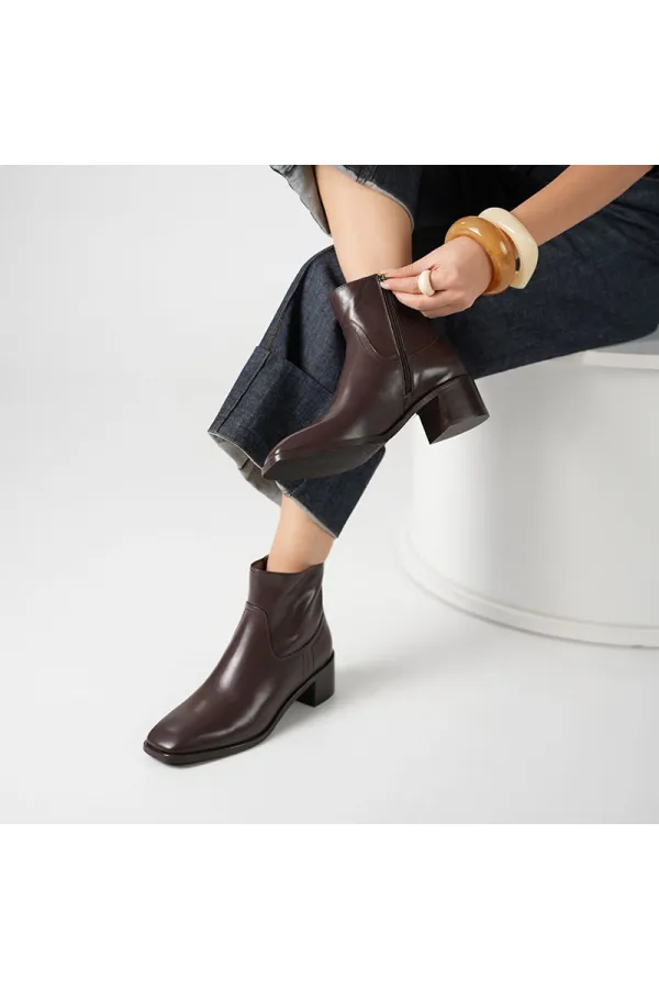 Bottes Blanca pour femme en cuir marron foncé – Semelle antidérapante en TPU – Hauteur de tige : 17 cm – Fermeture éclair – Cuir véritable