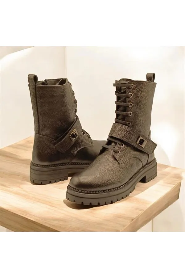 Bottes pour femmes en cuir noir pierre