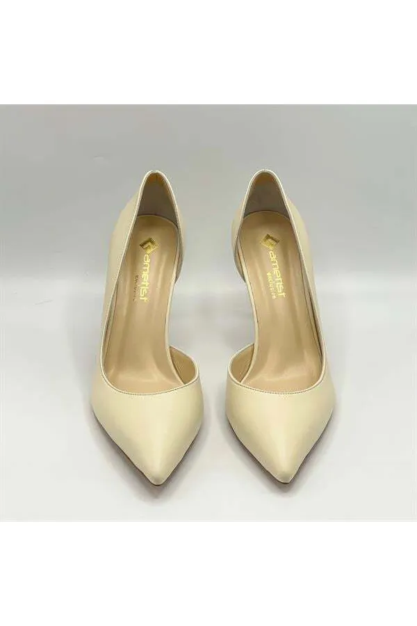 Nadin 100% Genuine Leather Beige Stiletto – Neolite Sole, Low-Cut Design