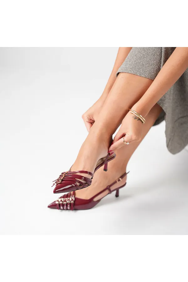 Chaussures à talons hauts Sedare en cuir véritable bordeaux avec boucle