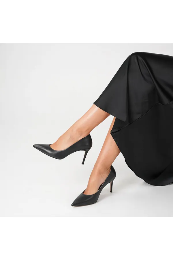 Nadia %100 Gerçek Deri Siyah Stiletto – 9 cm Topuk