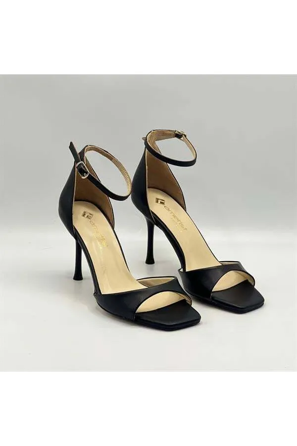 Marta 100% Genuine Leather Black Heeled Sandals – Milano Heel, Neolite Sole
