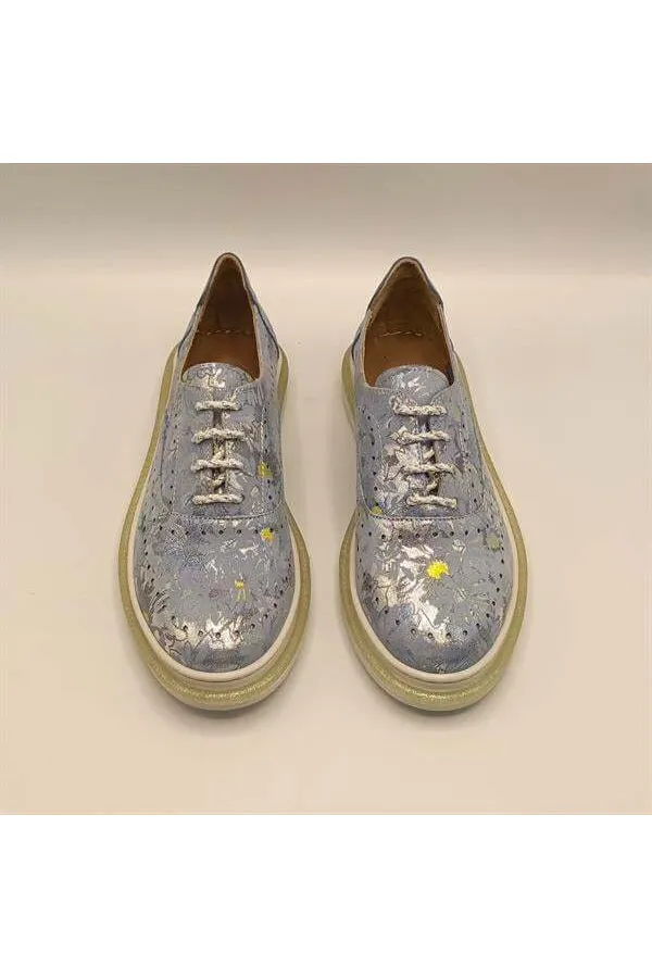 Jenny Blue Leather Floral Pattern Women's Sneaker