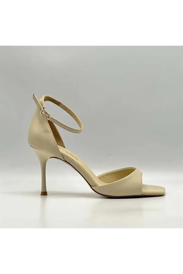 Marta %100 Gerçek Deri Bej Topuklu Sandalet – Milano Ökçe, Neolit Taban