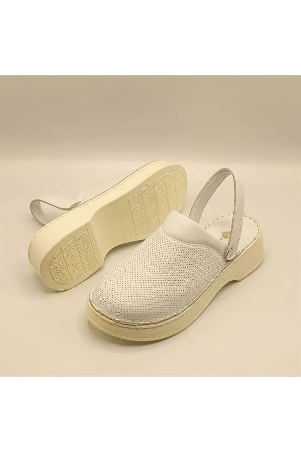 Sabo White Leather Women's Slippers